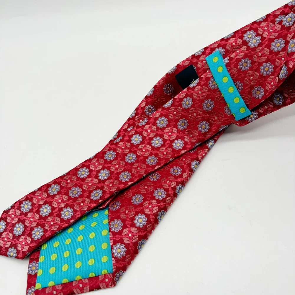 Ted Baker Tie Men OS Red Floral Geometric Silk Formal Business Necktie